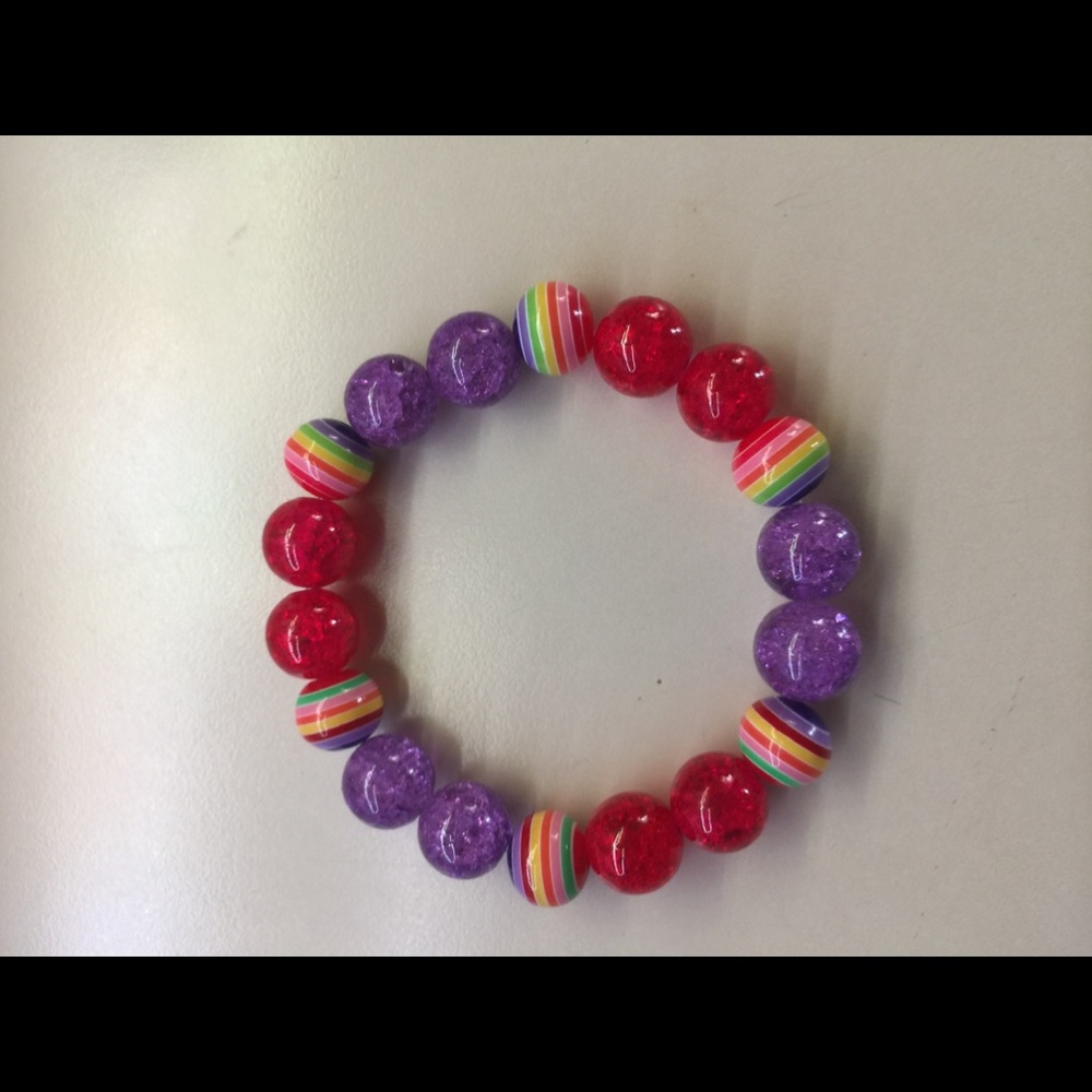 Pride Bracelet 12mm purple and red glass b…